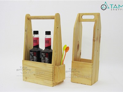 Khay gỗ xách rượu picnic số 08